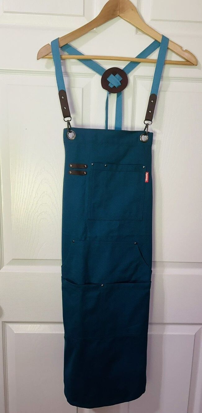 Stenffy Canva Aqua Apron With 4 Front Pockets Rear Closure Adjustable Buckle